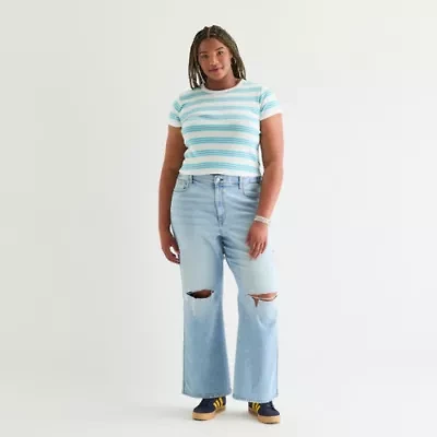 Arizona Curvy Womens Juniors Plus High Rise Straight Leg Jean