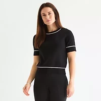 Liz Claiborne Womens Crew Neck Short Sleeve Pullover Sweater