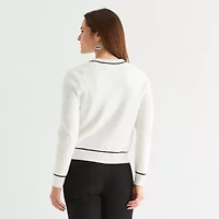Liz Claiborne Womens V Neck Long Sleeve Button Cardigan