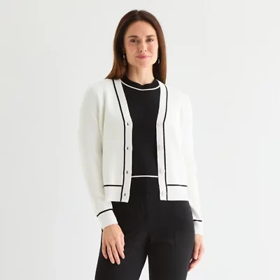 Liz Claiborne Womens V Neck Long Sleeve Button Cardigan