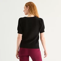 Liz Claiborne Womens Crew Neck Short Sleeve Pullover Sweater
