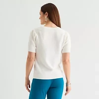 Liz Claiborne Womens Crew Neck Short Sleeve Pullover Sweater