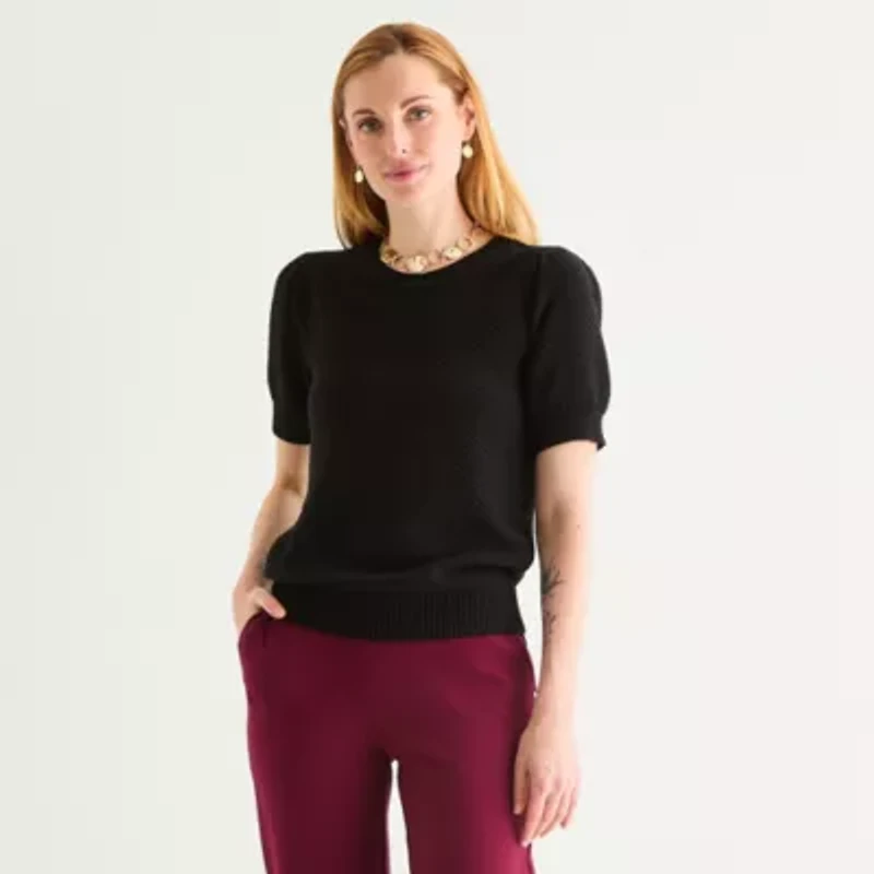 Liz Claiborne Womens Crew Neck Short Sleeve Pullover Sweater