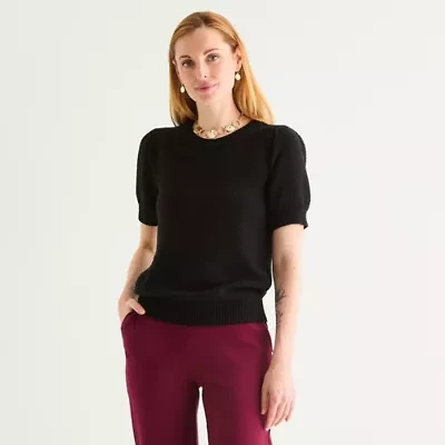 Liz Claiborne Womens Crew Neck Short Sleeve Pullover Sweater
