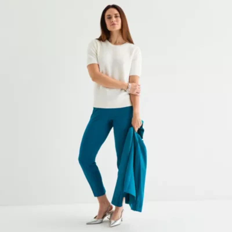 Liz Claiborne Womens Crew Neck Short Sleeve Pullover Sweater