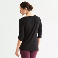 Liz Claiborne Womens Round Neck 3/4 Sleeve Tunic Top
