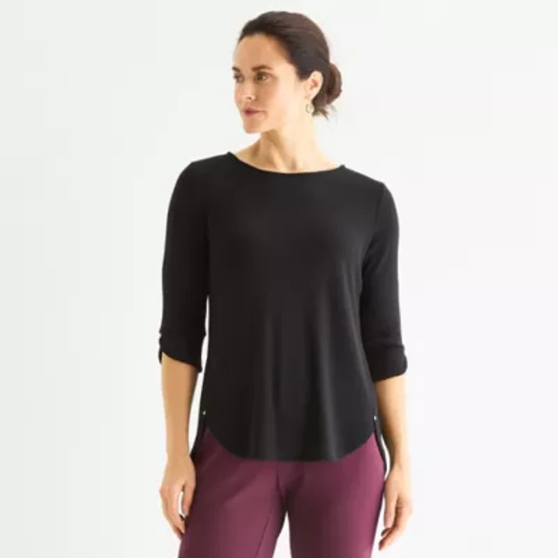 Liz Claiborne Womens Round Neck 3/4 Sleeve Tunic Top
