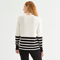 Liz Claiborne Womens Crew Neck Long Sleeve Striped Pullover Sweater
