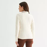 St. John's Bay Womens V Neck Long Sleeve Cable Knit Pullover Sweater