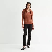 St. John's Bay Womens V Neck Long Sleeve Cable Knit Pullover Sweater