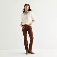 St. John's Bay Womens V Neck Long Sleeve Cable Knit Pullover Sweater