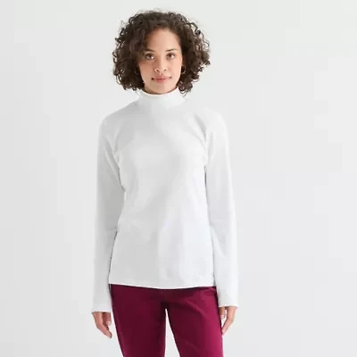 St. John's Bay Womens Mock Neck Long Sleeve T-Shirt