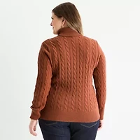 St. John's Bay Plus Womens Turtleneck Long Sleeve Cable Knit Pullover Sweater