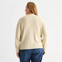 Liz Claiborne Plus Womens Crew Neck Long Sleeve Pullover Sweater