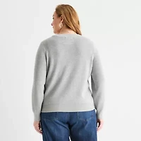 Liz Claiborne Plus Womens Crew Neck Long Sleeve Pullover Sweater
