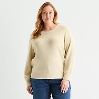 Liz Claiborne Plus Womens Crew Neck Long Sleeve Pullover Sweater