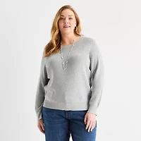 Liz Claiborne Plus Womens Crew Neck Long Sleeve Pullover Sweater
