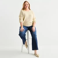 Liz Claiborne Plus Womens Crew Neck Long Sleeve Pullover Sweater