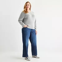 Liz Claiborne Plus Womens Crew Neck Long Sleeve Pullover Sweater