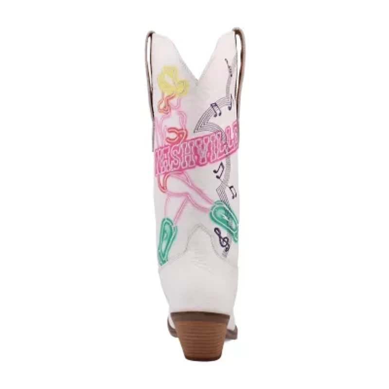 Dingo Womens Nashville Nights Leather Stacked Heel Cowboy Boots