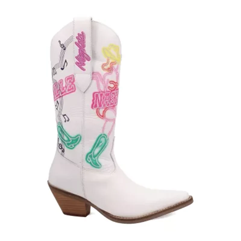 Dingo Womens Nashville Nights Leather Stacked Heel Cowboy Boots