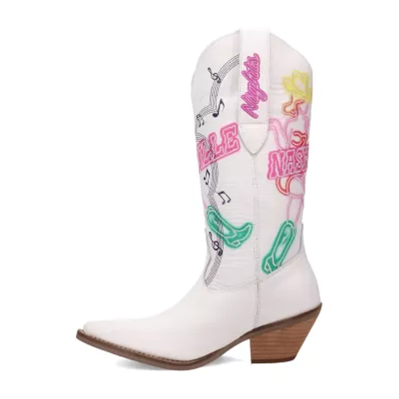 Dingo Womens Nashville Nights Leather Stacked Heel Cowboy Boots