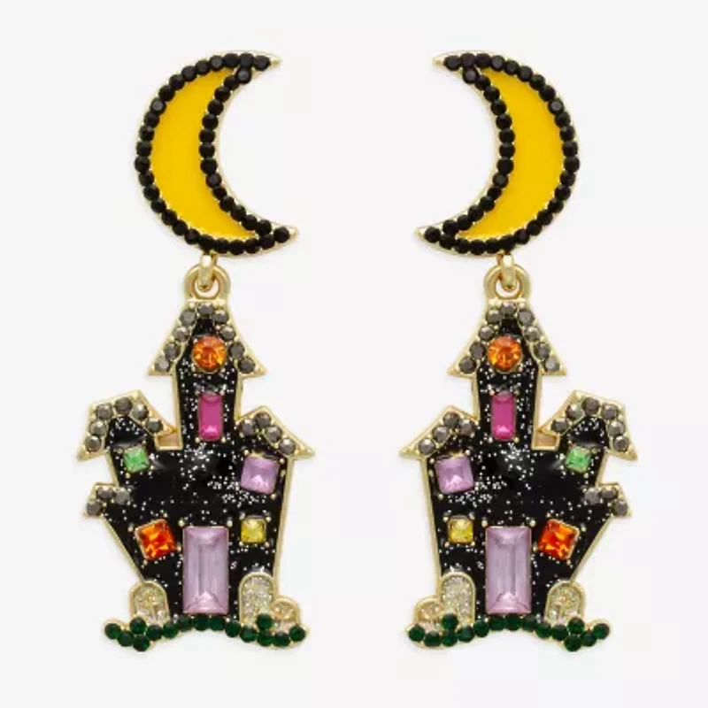 Bijoux Bar Gold Tone Haunted House Womens Multi Color Glass Drop Earrings