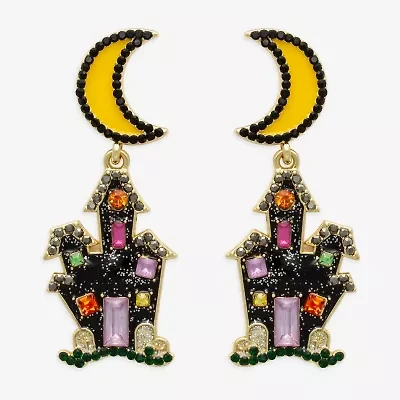 Bijoux Bar Gold Tone Haunted House Womens Multi Color Glass Drop Earrings