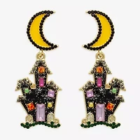 Bijoux Bar Gold Tone Haunted House Womens Multi Color Glass Drop Earrings