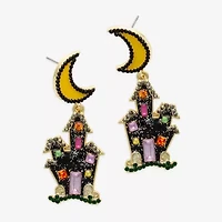 Bijoux Bar Gold Tone Haunted House Womens Multi Color Glass Drop Earrings