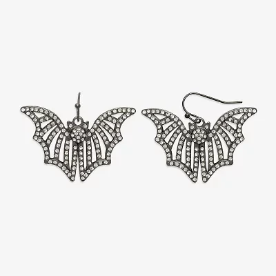 Bijoux Bar Black Bat Womens Glass Drop Earrings