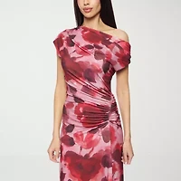 Premier Amour One Shoulder Womens Short Sleeve Floral Maxi Dress
