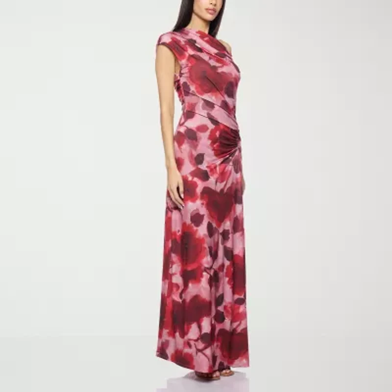 Premier Amour One Shoulder Womens Short Sleeve Floral Maxi Dress