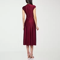 Premier Amour Womens Short Sleeve Midi Fit + Flare Dress