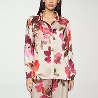 Premier Amour Floral Womens Long Sleeve Satin Blouse