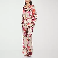 Premier Amour Floral Womens Long Sleeve Satin Blouse