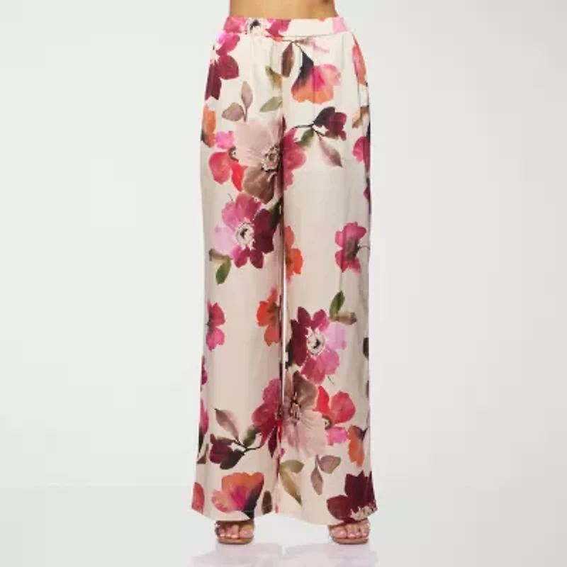Premier Amour Floral Womens Straight Mid Rise Loose Fit Pull-On Pant