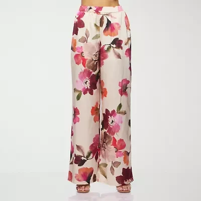 Premier Amour Floral Womens Straight Mid Rise Loose Fit Pull-On Pant