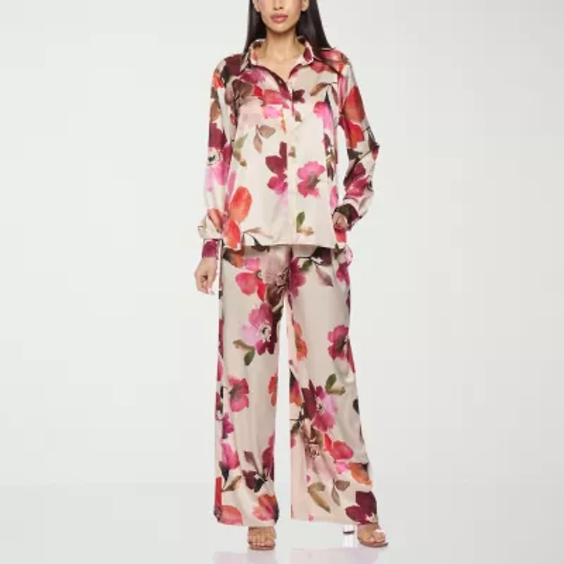 Premier Amour Floral Womens Straight Mid Rise Pull-On Pant