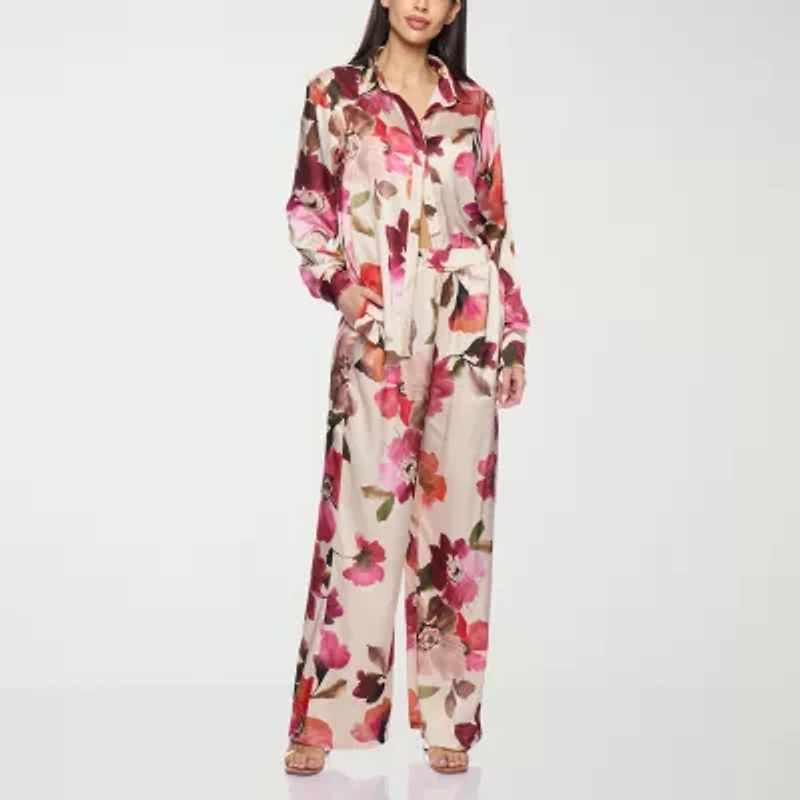 Premier Amour Floral Womens Straight Mid Rise Pull-On Pant