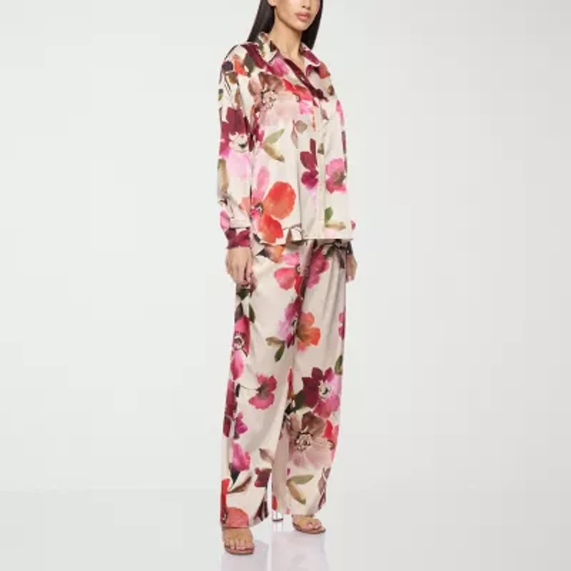 Premier Amour Floral Womens Straight Mid Rise Pull-On Pant