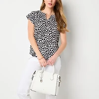Liz Claiborne Womens Split Tie Neck Short Sleeve Tall Blouse