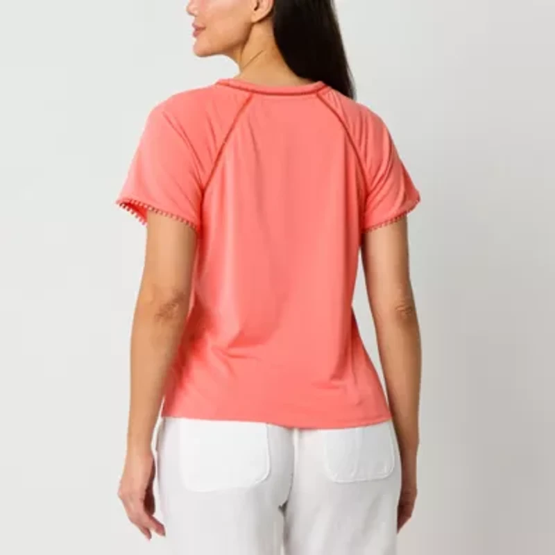 Liz Claiborne Womens Tall Round Neck Short Sleeve Blouse