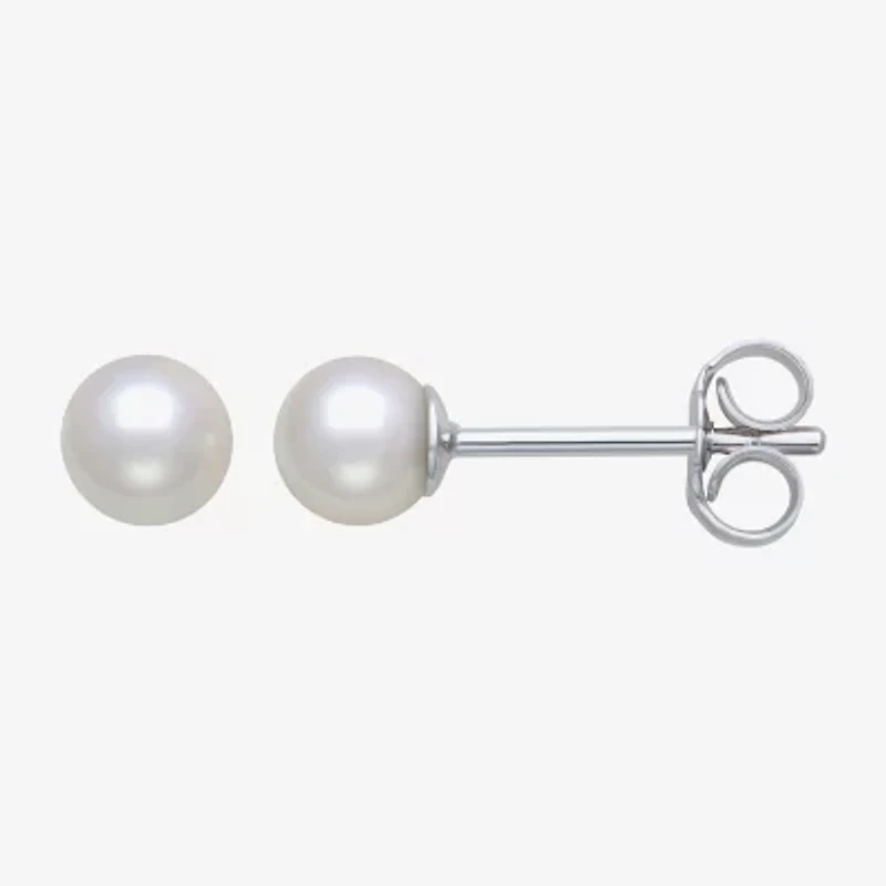 White Cultured Freshwater Pearl Sterling Silver 4mm Ball Stud Earrings