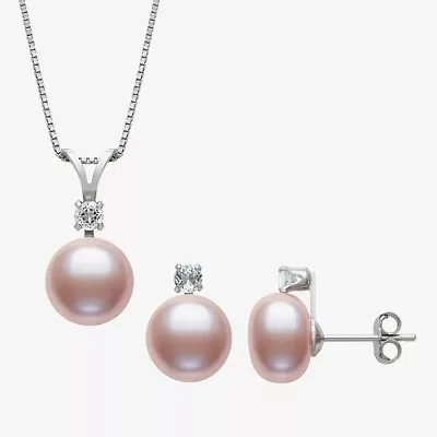 Womens Pink Cultured Freshwater Pearl Sterling Silver Round 2-pc. Jewelry Set