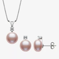 Womens Pink Cultured Freshwater Pearl Sterling Silver Round 2-pc. Jewelry Set