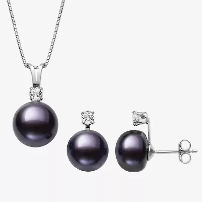 Womens Black Cultured Freshwater Pearl Sterling Silver Round 2-pc. Jewelry Set