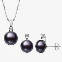 Womens Black Cultured Freshwater Pearl Sterling Silver Round 2-pc. Jewelry Set