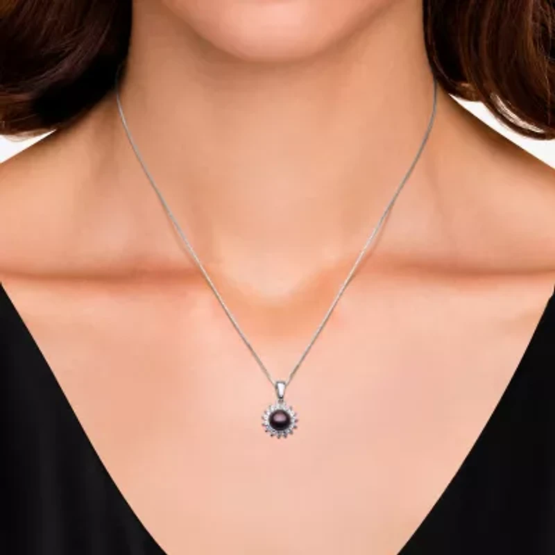 Womens Black Cultured Freshwater Pearl Sterling Silver Sunburst 2-pc. Jewelry Set