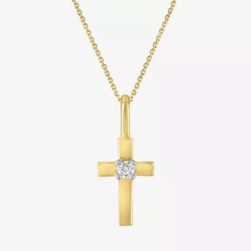 Cross (Gh / Si2 I1) Womens Diamond Accent Lab Grown White Diamond 10K Gold Cross 16 Inch Pendant Necklace